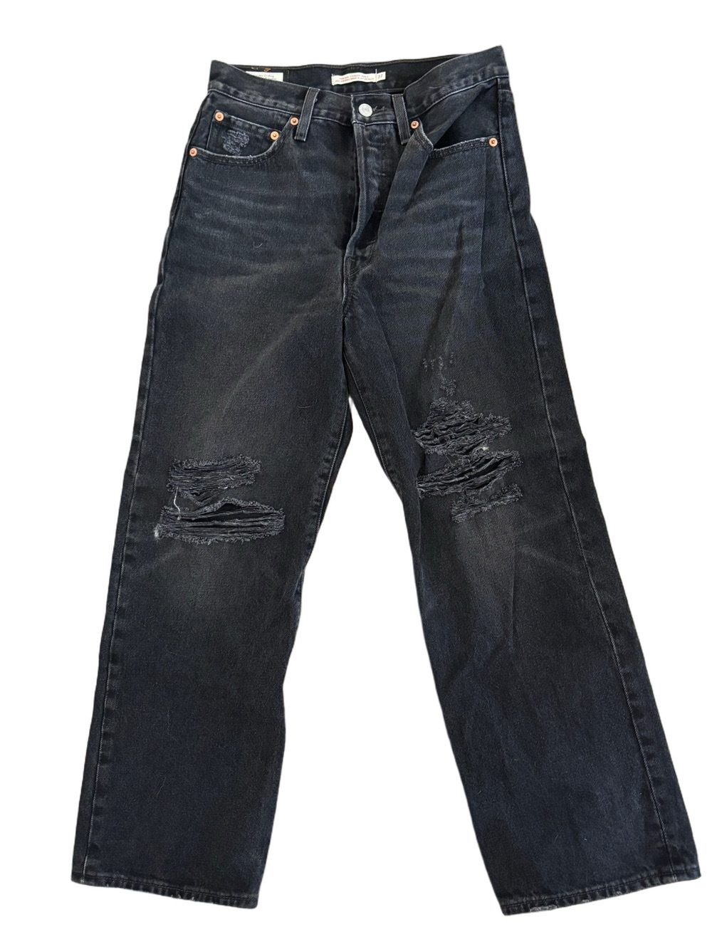 Levi's Black Ribcage Distressed Straight Leg Jeans Size 27 - Picture 2 of 10